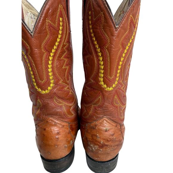 R&R Western Wear Men's Ostrich Cowboy Leather Boots ~Size 7 - Picture 2 of 16